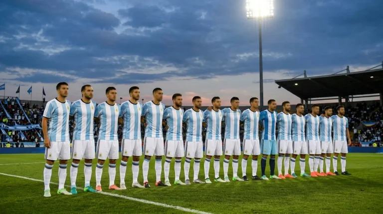 Argentina national football team celebrating with Lionel Messi at World Cup 2026