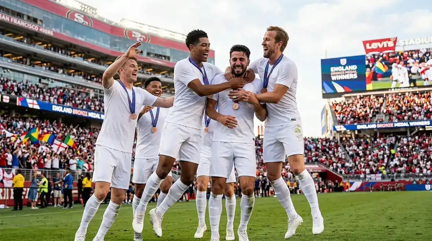 England celebrate their bronze medal