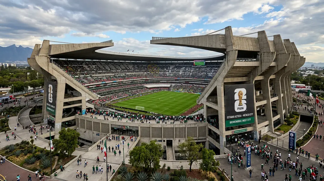 Estadio Azteca in Mexico City exterior view showing the historic World Cup 2026 Opening Match venue