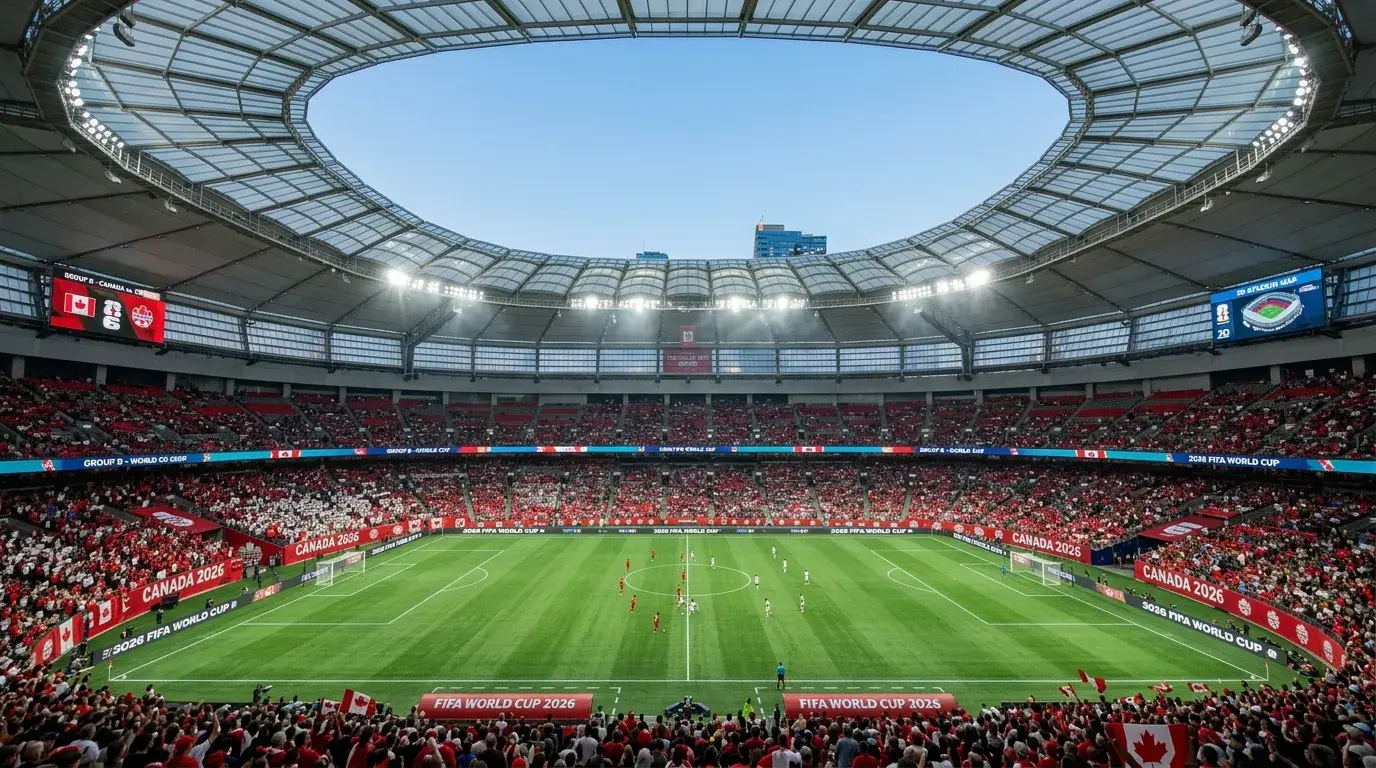World Cup 2026 Group B featuring Canada, Switzerland, Qatar and Bosnia national team crests