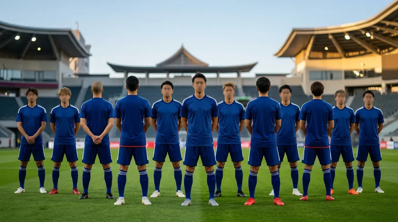 Japan national football team players in blue kit at World Cup 2026