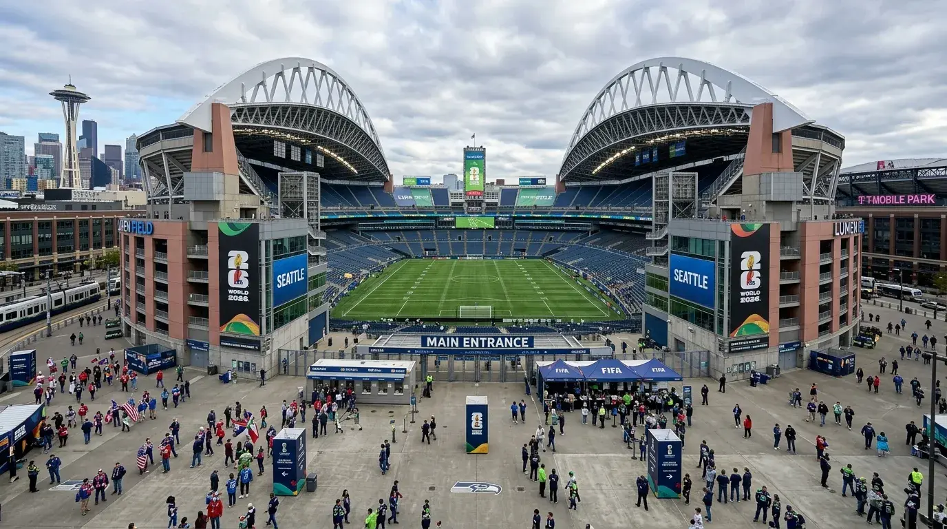 Lumen Field Stadium in Seattle Washington exterior view showing the World Cup 2026 venue