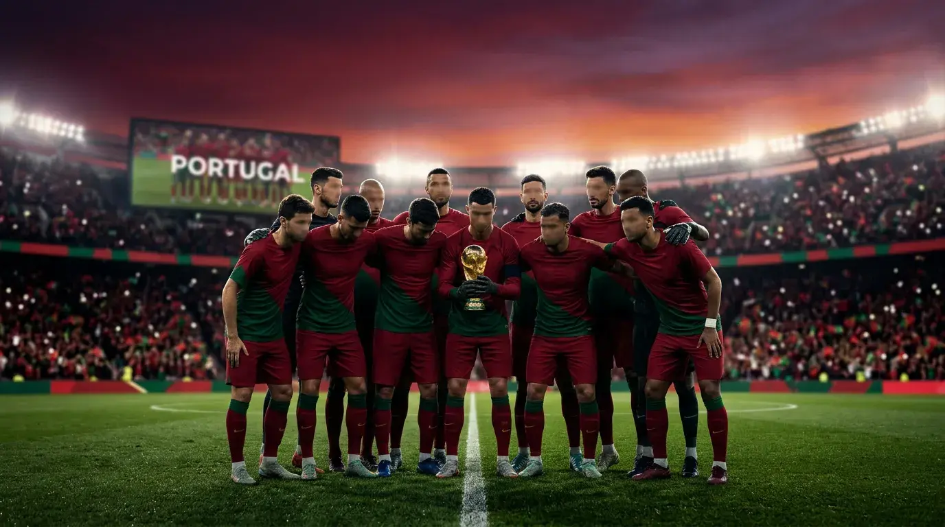 Portugal national football team players in red and green kit at World Cup 2026