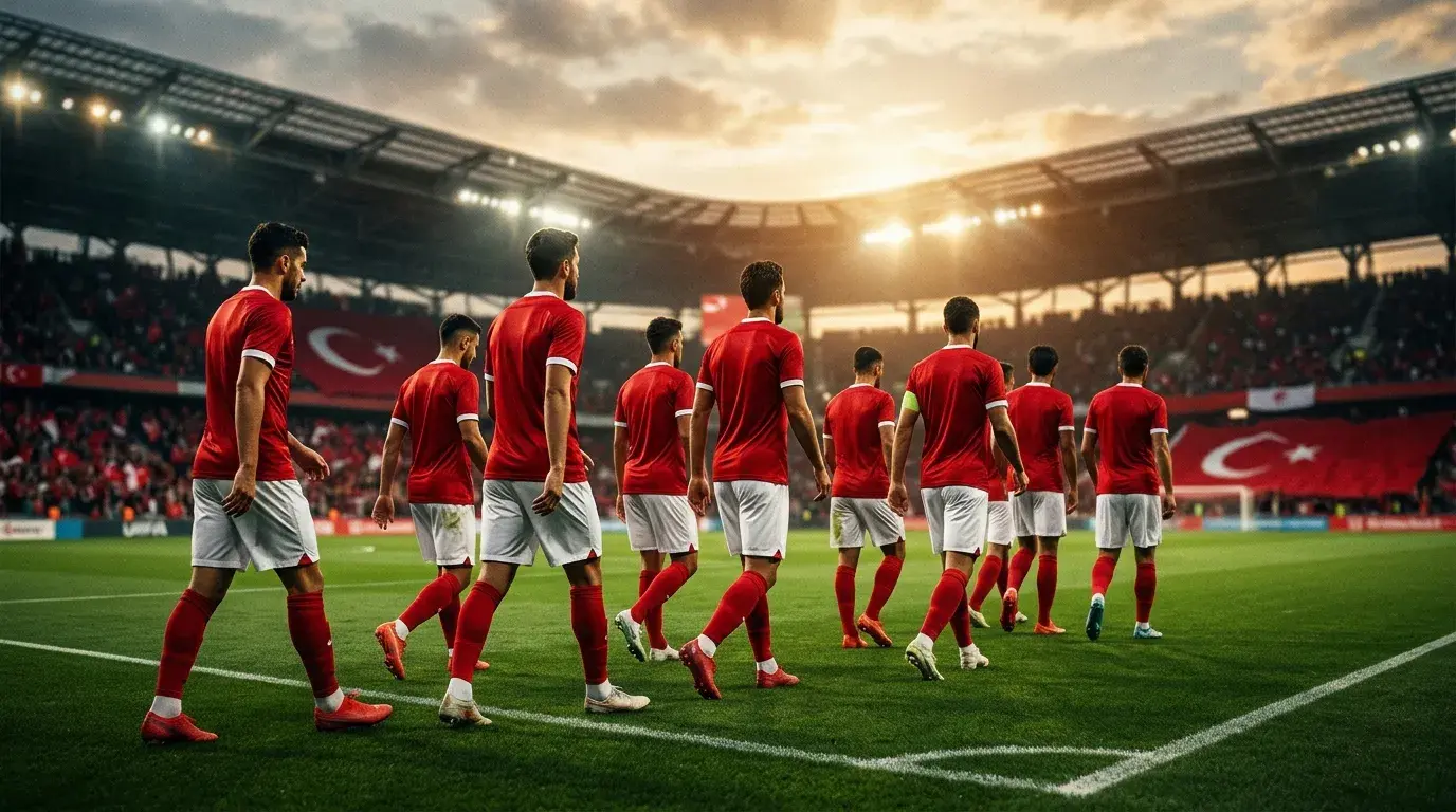 Turkey national football team players in red and white kit at World Cup 2026